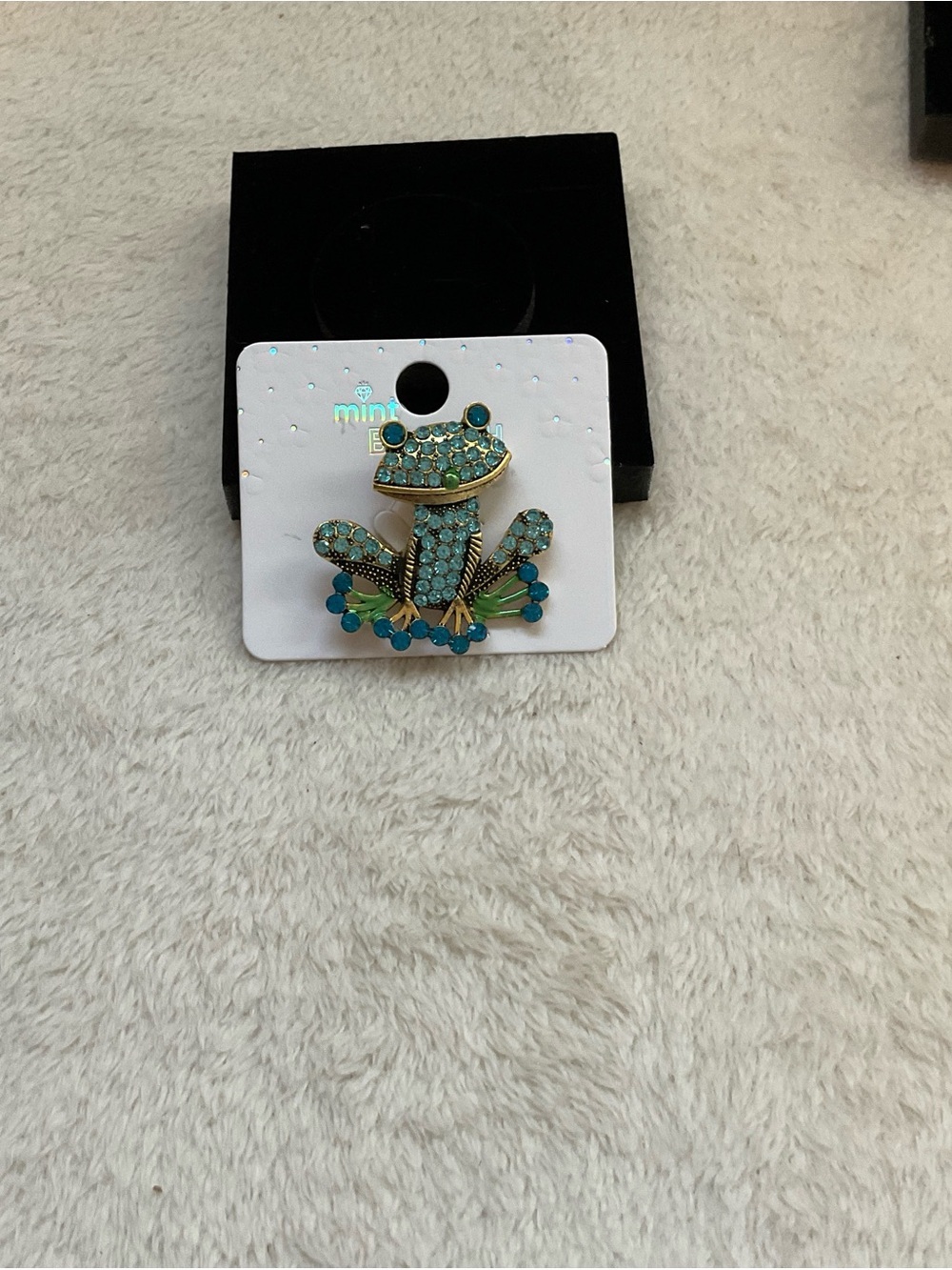 Mint Frog Brooch in Teal and Blue Rhinestones